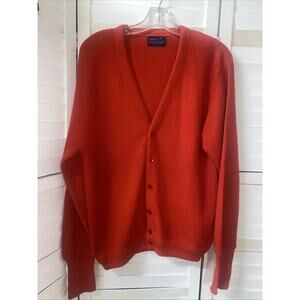 Men’s 60s Vintage Jockey Red Cardigan Sweater Acrylic Button Up Sz Medium